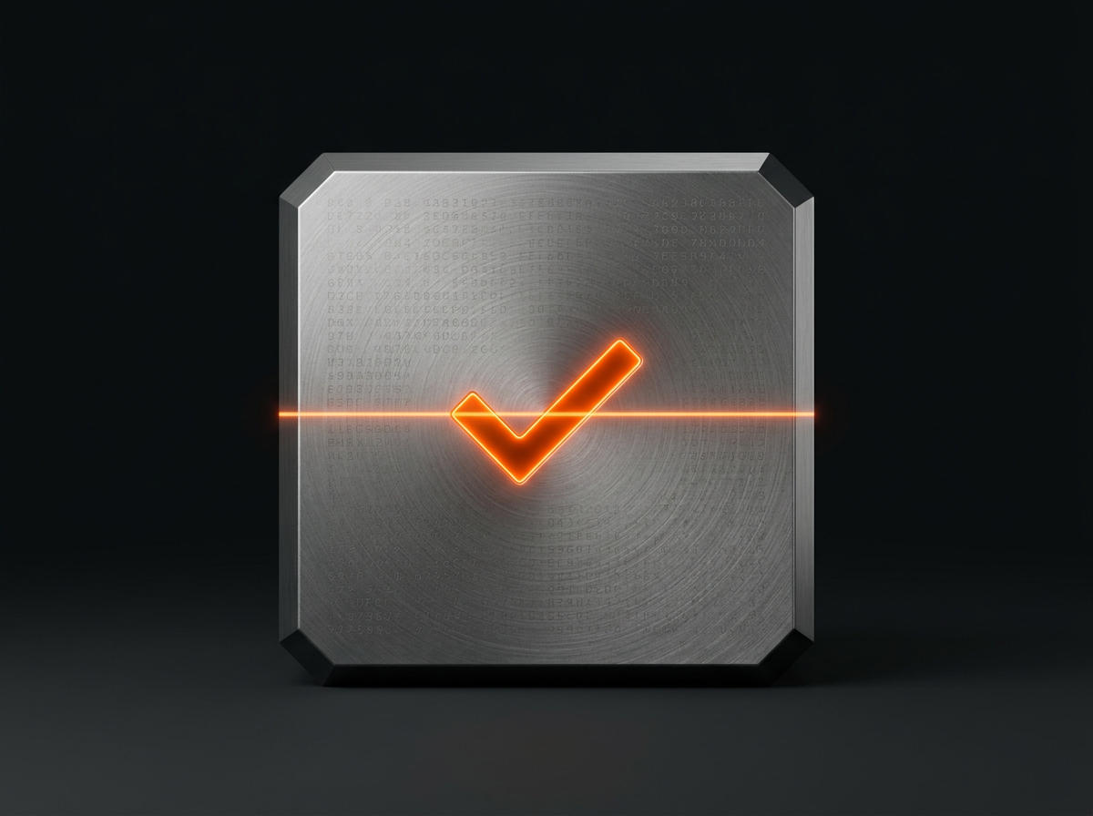 A row of abstract blockchain blocks on a dark background with one block glowing orange under a scanning line, suggesting a flagged wallet address.